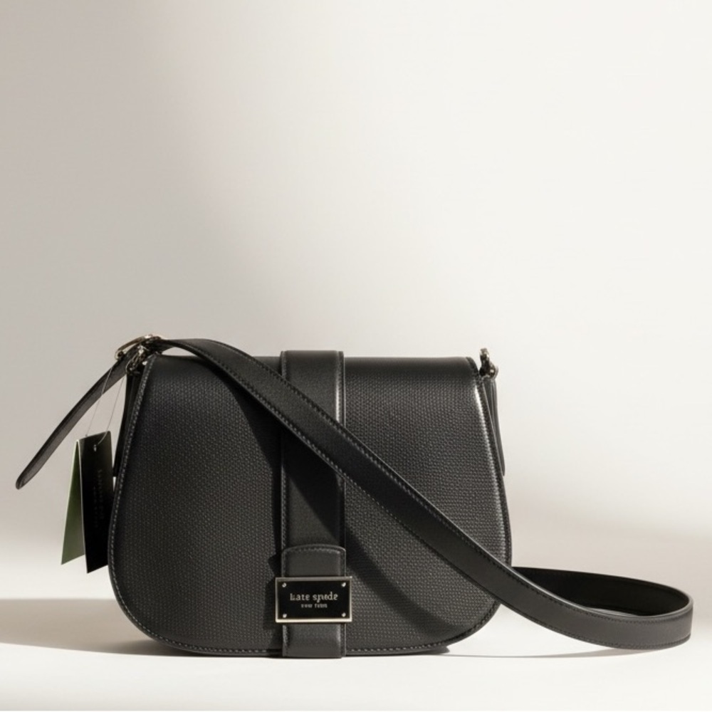 Kate Spade Black Leather Saddle Crossbody Bag NWT Gold Hardware Dust Bag Classic - Picture 5 of 17